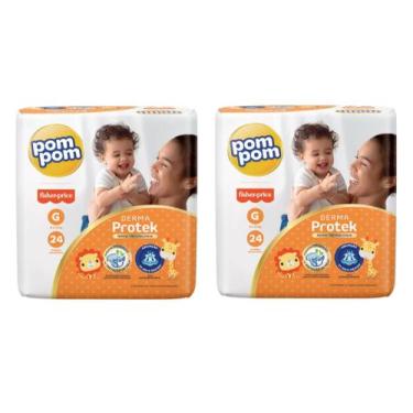 Imagem de Fralda Pompom Derma Protek Fisher-Price - Tam G (8 a 13Kg) - kit com 4