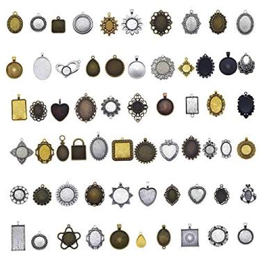 Imagem de Julie Wang Antiquado Bronze Prata Resina Moldagem Moldura Bandeja Pendente Blanks - Sem Duplicados 40 Biséis Diferentes