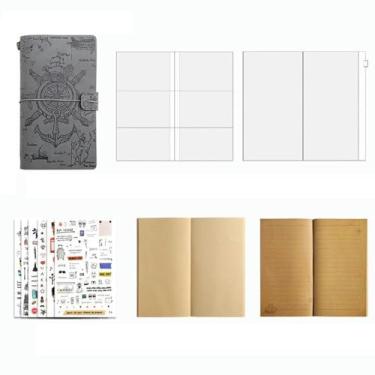 Imagem de Caderno de planejamento de viagem retrô, papel kraft de folhas soltas minimalista diário de notas de estudante - caderno HH-01 - cinza + 6 adesivos de viagem