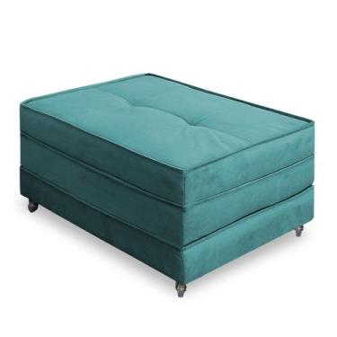 Imagem de Pufe Cama Solteiro Dobrável Com Rodízios Due Decor, Suede Verde Petról