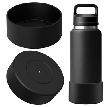 Imagem de Linkidea Bota de garrafa de água compatível com YETI Rambler Bottle 1,020.6 g, Yonder 1,417.5 g, silicone antiderrapante garrafa de água protetor de manga inferior (preto/2 unidades)