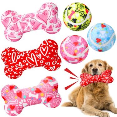 Imagem de Vertintong 6 peças de brinquedos de cachorro para o dia dos namorados, bolas de tênis e brinquedos para cães que rangem de osso para cães pequenos, médios e grandes, brinquedos de pelúcia para