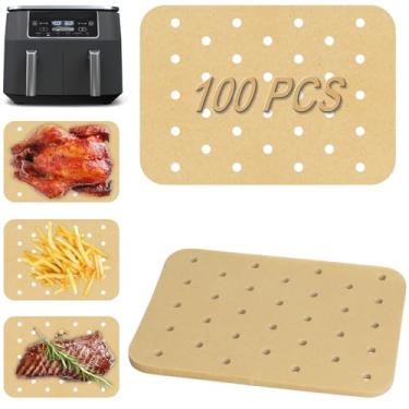 Imagem de WEBROIL 100 pacotes de forros de papel para fritadeira a ar, papel manteiga para Ninja Foodi DZ201 DZ401, papéis de cozimento descartáveis retangulares perfurados para Ninja 8 litros 6 em 1