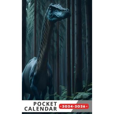 Imagem de Pocket Calendar 2024-2026 With Moon Phase: Three-Year Monthly Planner for Purse, 36 Months from January 2024 to December 2026 | Brachiosaurus dinosaur | Forest