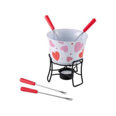 Imagem de Aparelho de Fondue de Cerâmica Brinox Corações - 7 Peças