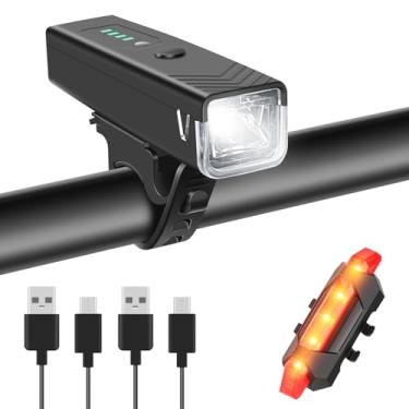 Imagem de WGGE Conjunto de luz de bicicleta recarregável por USB ultra brilhante, farol dianteiro e lanterna traseira potente, fácil de instalar para andar à noite, serve para todas as bicicletas, montanha,