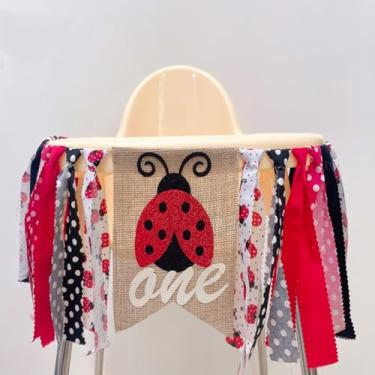 Imagem de Banner de cadeira alta com tema joaninha - Faixa de primeiro aniversário Our Little Ladybug, faixa de 1º aniversário com tema joaninha, decorações de festa de joaninha, acessório para foto de primeiro