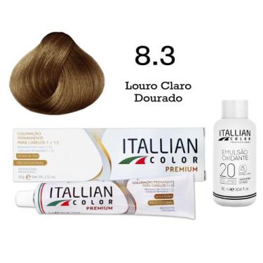 Imagem de Coloração 8.3 Louro Claro Dourado + Oxi 20 Vol  Itallian Color