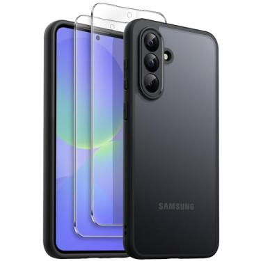 Imagem de JETech Capa Fosca 3 em 1 para Samsung Galaxy A36 5G, com Protetor de Tela de Vidro Temperado de 2 Pacotes, Case de Telefone, Capinha Fosca e à Prova de Choque com Proteção para Câmara (Preto)