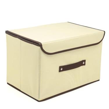 Imagem de Caixa Organizadora Com Tampa Multiuso Guarda-Roupas Closet Brinquedos Objetos Livros(1,Grande Bege)