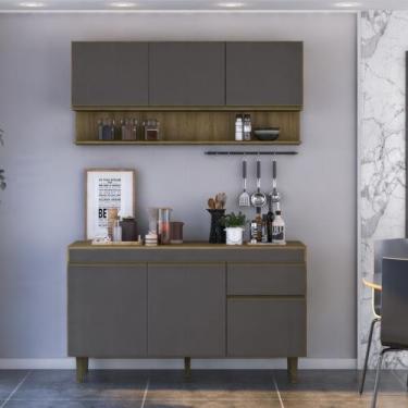 Imagem de Cozinha Compacta Armário Aéreo e Balcão 150cm Mel/Grafite - ClickCasa