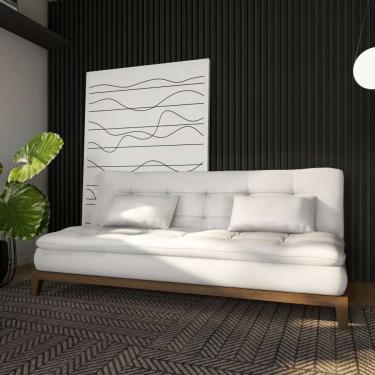 Imagem de Sofá-Cama 3 Lugares Casal Qualidade Base e Pés de Madeira Branco