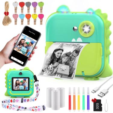 Imagem de Câmera de impressão instantânea HuiJukeji para crianças 20MP HD 32GB-verde