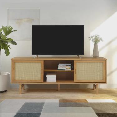 Imagem de Rack para TV até 55 Polegadas Madeira Maciça Magna Porta Rattan 1,6m CabeCasa MadeiraMadeira