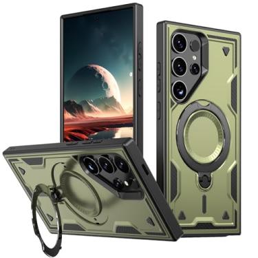 Imagem de HPQWN Para S24 Ultra Ring Holder Magnetic Case Carregamento sem fio Armor Cover (Para S24 Ultra/Olive Green)