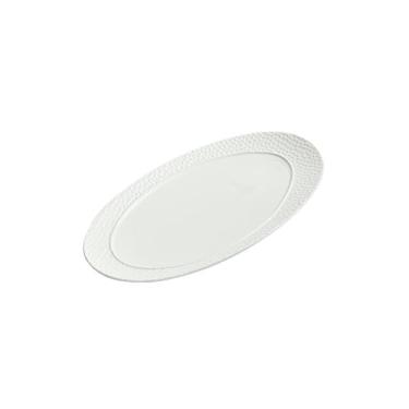 Imagem de Prato de peixe de cerâmica oval para uso doméstico, prato plano minimalista branco - 37,8 cm