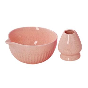 Imagem de WeiLaiKeQi Cerimônia tradicional da tigela matcha Matcha Matcha Whisk Holder Cerimônia de chá portátil Tigela de cerâmica para iniciantes na área de trabalho, Rosa