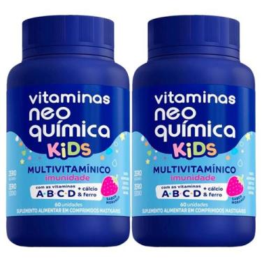 Imagem de Kit 2 und Vitaminas Neo Química Kids Morango Mastigável c/ 60cpr