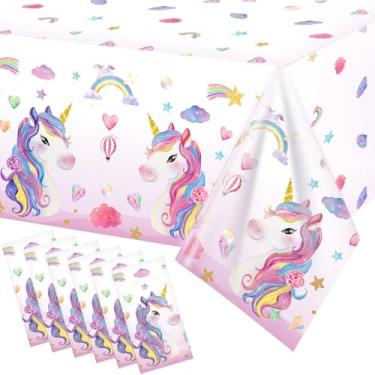 Imagem de Tiamon 6 peças de toalha de mesa de unicórnio, descartáveis de unicórnio, toalhas de mesa retangulares de plástico maiores para chá de bebê, artigos de festa com tema de aniversário, 272 x 137 cm