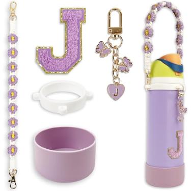 Imagem de Conjunto de monograma fofo de bota de silicone compatível com garrafa de água Owala 680 g - Acessórios perfeitos para Owala Tumbler, Owala Free Sip, Pink Owala, Black Owala, copo de café owala (roxo