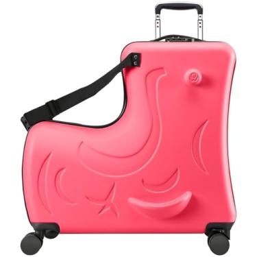 Imagem de AO WEI LA OW mala de viagem infantil para crianças com 4 rodas giratórias, assento e cinto de segurança – bagagem de viagem rígida para meninos e meninas de 2 a 12 anos, Vermelho fúcsia, 25-Inch
