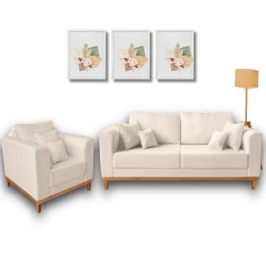 Imagem de Kit Sofá Living Beny 1,40m com Poltrona. - Leonardi, Cru