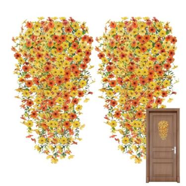 Imagem de Flores Artificiais Para Exteriores - Decoração De Trepadeira Para Festividades | Flores Artificiais Vibrantes Para Pendurar Kit Com 2 Unidades Para Quintal Varanda Sacada Pátio Jardim Ambientes Intern
