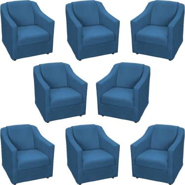 Imagem de Kit 8 Poltronas Mila Pé De Plástico Cromado - Azul-marinho Suede