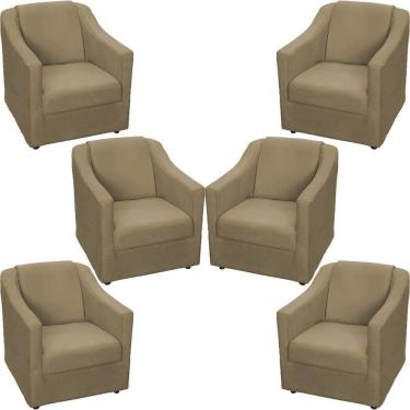 Imagem de Kit 6 Poltronas Mila Pé De Plástico Cromado - Nude Suede