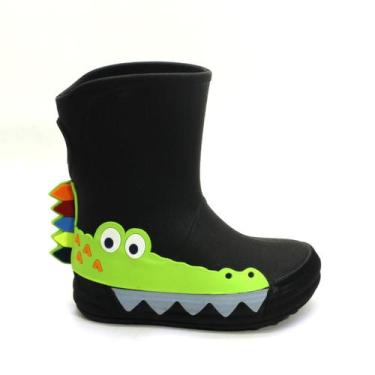 Imagem de Bota Galocha Infantil Masculina Plugt Menino Crocodilo Preta Impermeáv