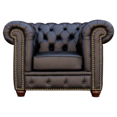 Imagem de Poltrona Chesterfield com Pés Madeira Couro Preto
