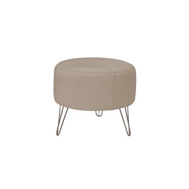 Imagem de Puff Decorativo Redondo Pés Metal Couro Bege