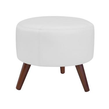 Imagem de Puff Decorativo Redondo Pés Palito Couro Branco Fosco