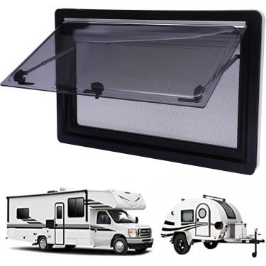 Imagem de Janela de campista, janela de saída do trailer, substituição de janelas laterais para caravana de trailer de carga RV, janela de ventilação de armas de envidraçamento duplo com tons e telas