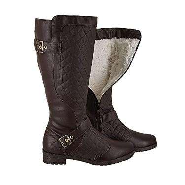 Imagem de Bota de Neve 100% forrada Lã Pelo Feminina Inverno Montaria Impermeável AM3603 Cor:2-Marrom Montaria;Tamanho:39