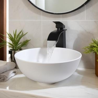 Imagem de Kukworye 12,8" Pia De Vaso Sanitário Branca Com Torneira E Dreno Combinados Em Pedra Resina Para Banheiro Pequena Acima Do Balcão Redonda