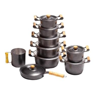 Imagem de Conjunto 5 Panelas Aluminio Craqueado Preta Batido Frigideira e Caldeiroes 9 Peças