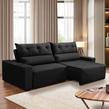 Imagem de Sofá Retrátil e Reclinável 5 Lugares 3,00m Antonella Veludo Preto Adonai Estofados