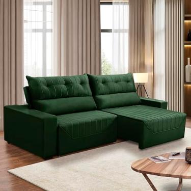 Imagem de Sofá Retrátil e Reclinável 5 Lugares 3,00m Antonella Veludo Verde Adonai Estofados