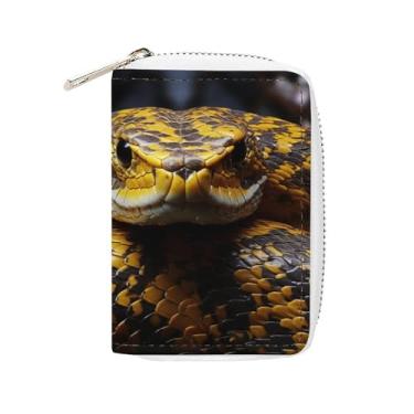 Imagem de NTVOWPZO Carteira masculina com suporte de cartão de crédito macio para cartão de visita, capa de cobra amarela com zíper