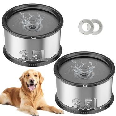 Imagem de Twinsing 2 peças, tigela de água lenta de aço inoxidável de 3,5 L, sem derramamento, para cães pequenos, médios e grandes, à prova de respingos, com tapete antiderrapante para bebedores desleixados e