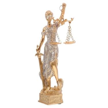 Imagem de LOGOFUN Estátua da Senhora da Justiça, figura antiga de advogado grego romano com escamas e escultura da deusa da justiça cega com espada para decoração de escritório em casa - ouro