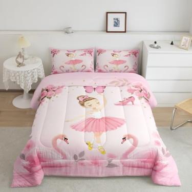Imagem de meiyoeat Conjunto de edredom de balé rosa, solteiro, para crianças, bailarina, cisne, para meninos e meninas, adolescentes, com enchimento de edredom respirável, decoração de princesa, 1 edredom com 1