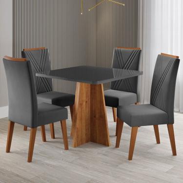 Imagem de Mesa de Jantar 4 Lugares Street com Vidro Marrom/Cinza/Grafite - Viero Móveis