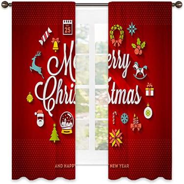 Imagem de Cortinas blackout de Natal 90%, estampa de estilo natalino, cortinas blackout com absorção de som para sala de jantar/decoração de festa, L 132 x C 213 cm