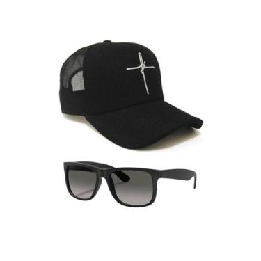 Imagem de Boné Aba Curva Fé + Oculos Escuro Preto - HDL