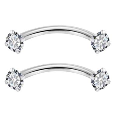 Imagem de Vqoxaggi Piercing de sobrancelha 16G, aço cirúrgico, zircônia cúbica, rosca interna, vertical, labret, lábios, barra curvada, pequenos anéis de sobrancelha, torre de orelha, pequeno anel de umbigo