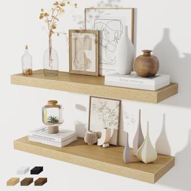 Imagem de Prateleiras flutuantes para parede, conjunto de 2 prateleiras flutuantes de 81 cm, prateleira de madeira rústica montada na parede para banheiro, sala de estar, quarto e cozinha, prateleira suspensa