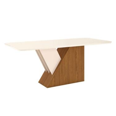 Imagem de Mesa De Jantar Lucena 200 Cm Tampo Arredondado Com Vidro Nature Off White – Henn