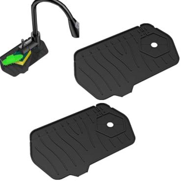 Imagem de JLEivvi 2 peças de tapete de torneira de silicone universal protetor de respingos para pia de cozinha, tapete de drenagem de torneira para acessórios de pia de cozinha doméstica (preto)